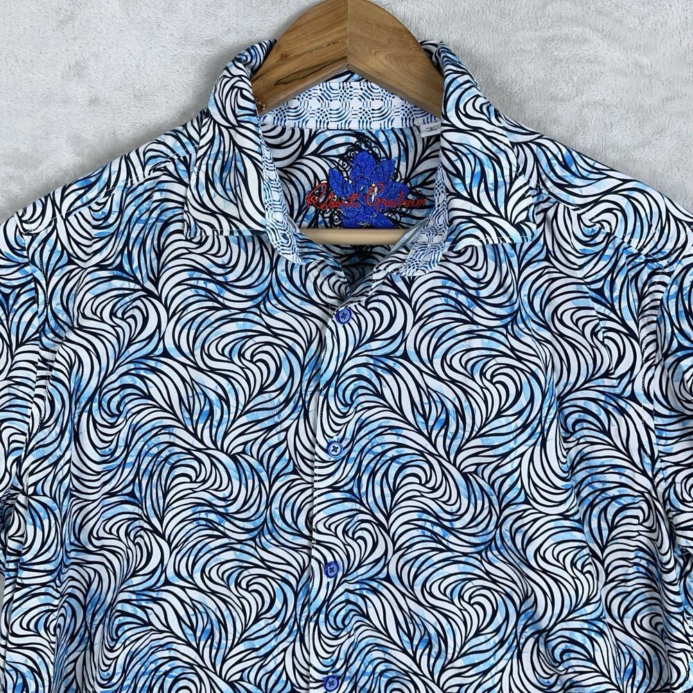 Robert Graham Gleeson Wave Performance Shirt Short Sleeve Stretch L Maximalism